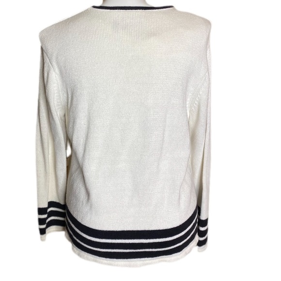 Liz Claiborne Russ White Zippered Cardigan with White Stripes Size XL 16/18 - Picture 3 of 5